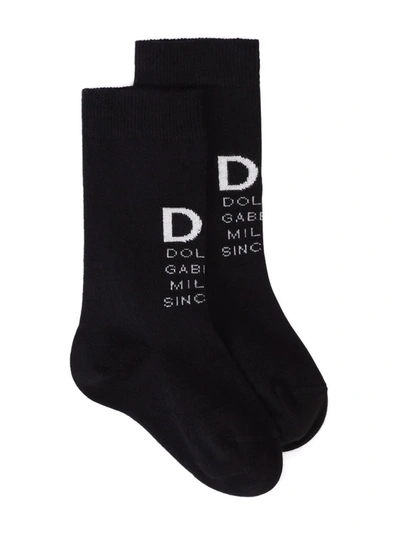 Shop Dolce & Gabbana Intarsia Knit Logo Socks In Black