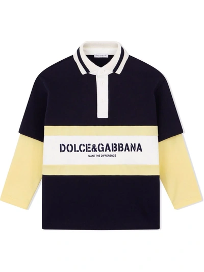 Shop Dolce & Gabbana Colour-block Cotton Polo Shirt In Blue