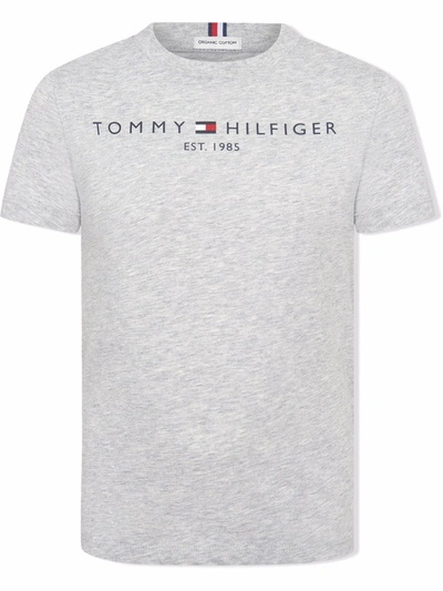Shop Tommy Hilfiger Junior Logo-print Cotton T-shirt In Grey