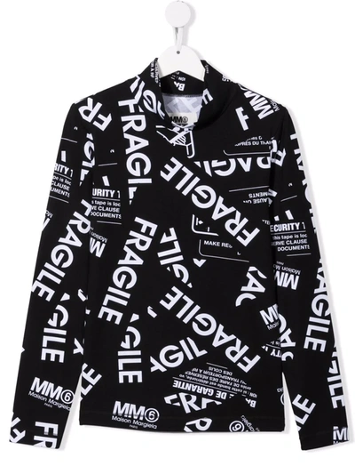 Shop Mm6 Maison Margiela Teen Fragile-print Fleece Top In Black