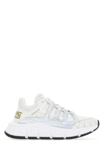 Shop Versace White Fabric And Leather Trigreca Sneakers  White  Donna 35