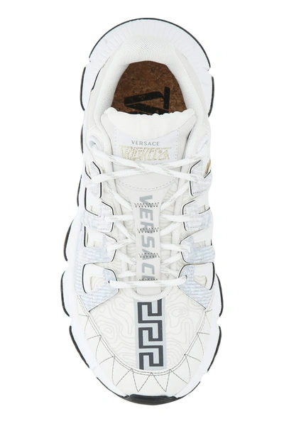 Shop Versace White Fabric And Leather Trigreca Sneakers  White  Donna 35