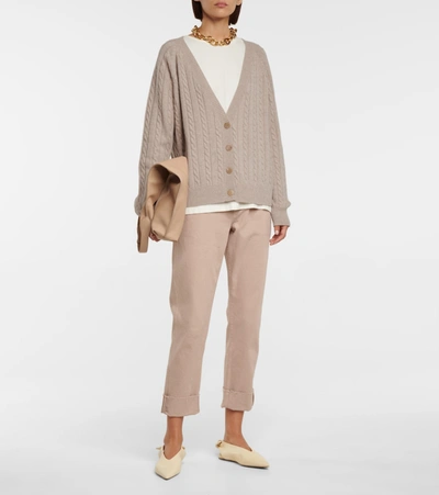 Shop Co Cable-knit Cashmere Cardigan In Beige