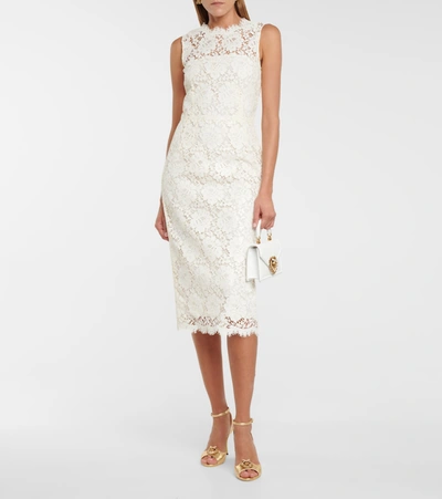 Shop Dolce & Gabbana Lace Midi Dress In White