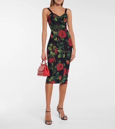 Shop Dolce & Gabbana Floral Bustier Midi Dress In Multicoloured