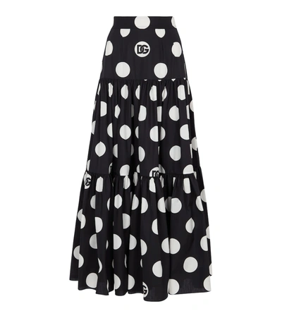 Shop Dolce & Gabbana Polka-dot Cotton Maxi Skirt In White