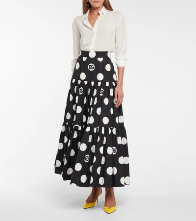 Shop Dolce & Gabbana Polka-dot Cotton Maxi Skirt In White