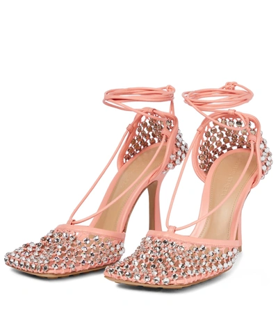Shop Bottega Veneta Sparkle Stretch Embellished Sandals In Flamingo-crystal