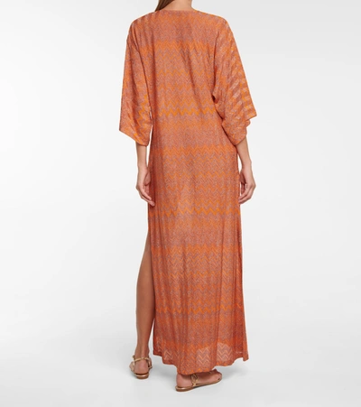 Shop Missoni Metallic Zig-zag Maxi Kaftan In Orange