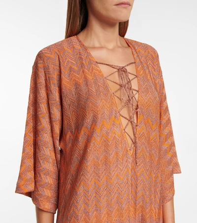 Shop Missoni Metallic Zig-zag Maxi Kaftan In Orange