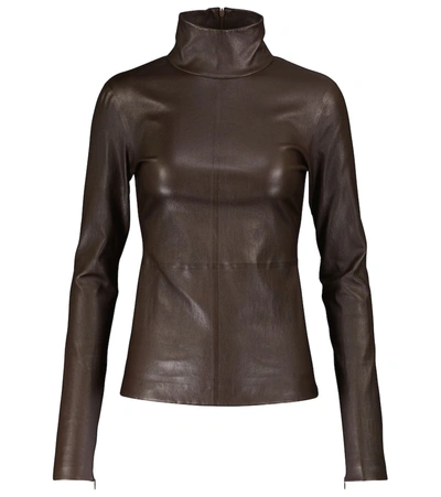 Shop Bottega Veneta Leather Turtleneck Top In Brown