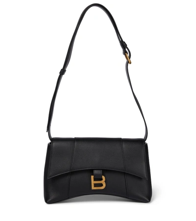 Shop Balenciaga Downtown Leather Shoulder Bag In Black