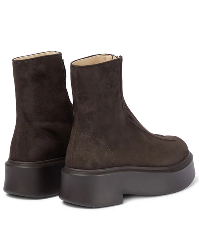 The Row Zipped Boot 1 Suede Ankle Boots In Brown