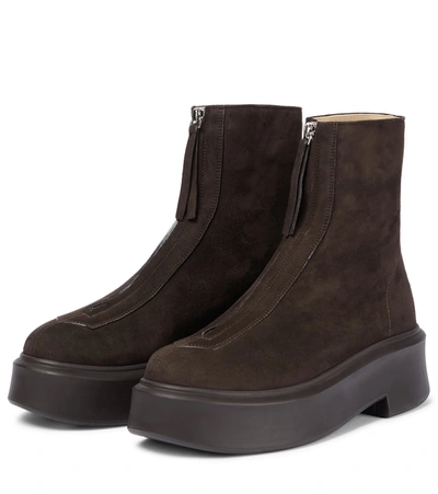 The Row Zipped Boot 1 Suede Ankle Boots In Brown