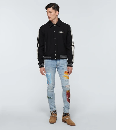 Shop Amiri Bones Wool-blend Varsity Jacket In Black