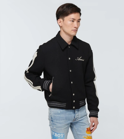 Shop Amiri Bones Wool-blend Varsity Jacket In Black