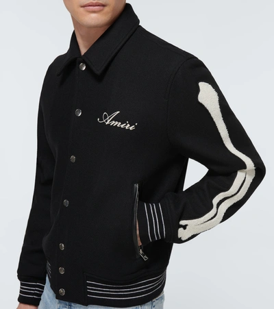 Shop Amiri Bones Wool-blend Varsity Jacket In Black