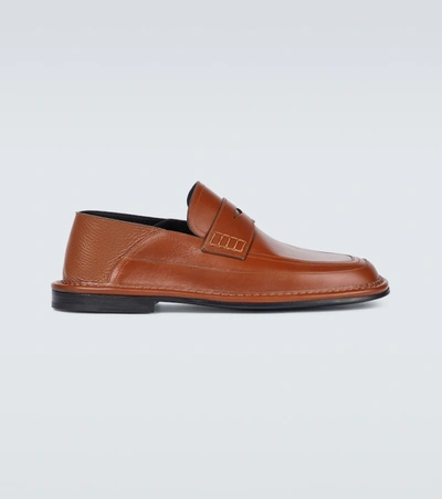 Shop Loewe Slip-on Leather Loafers In Brown