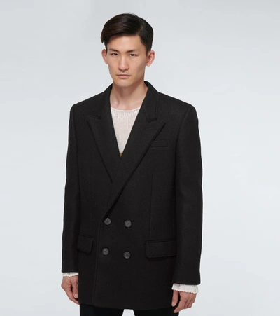Shop Saint Laurent Wool And Mohair Short Coat In Black