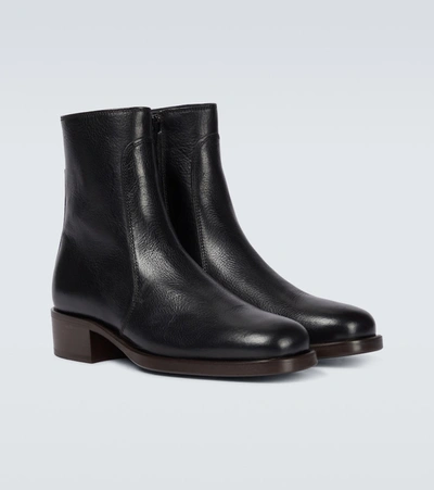 Shop Lemaire Leather Ankle Boots In Black
