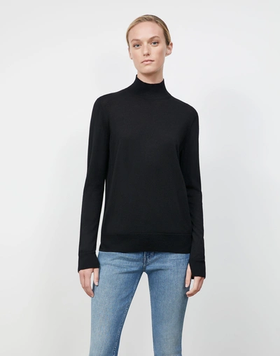 Shop Lafayette 148 Italian Fine Gauge Merino Kindwool Split Stand Collar Sweater In Black