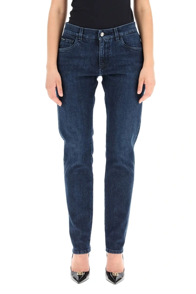 Shop Dolce & Gabbana Slim Jeans With Leopard Lined Pockets In Variante Abbinata (blue)