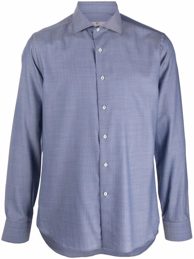 Shop Canali Spread-collar Linen Shirt In Blau