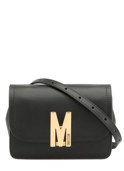Shop Moschino M Logo Plaque Small Shoulder Bag In Black