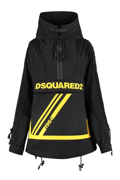 Shop Dsquared2 Logo Printed Hooded Windbreaker In Black