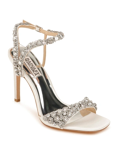 Shop Badgley Mischka Galia Metallic Crystal Stiletto Sandals In Soft White