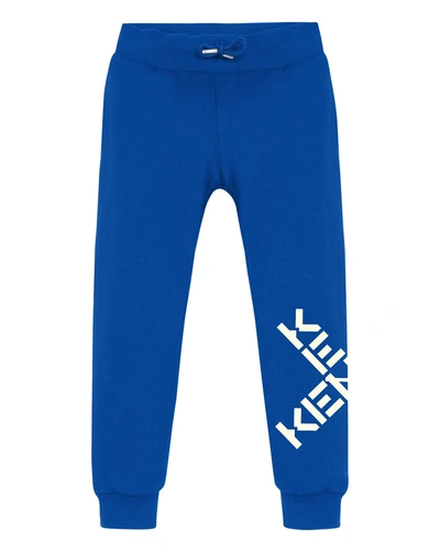 Shop Kenzo Boy's Cross Logo Fleece Joggers In 829 Wave Blue