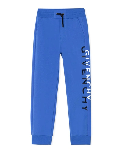 Shop Givenchy Boys' Jogger Pants W/ Split Logo In 81l Royal Blue