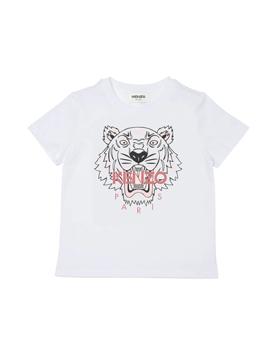 Shop Kenzo Girl's Tiger-print Cotton T-shirt In 103 White