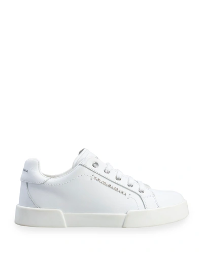 Shop Dolce & Gabbana Kid's Logo Leather Low-top Sneakers, Toddler/kids In 80001 White