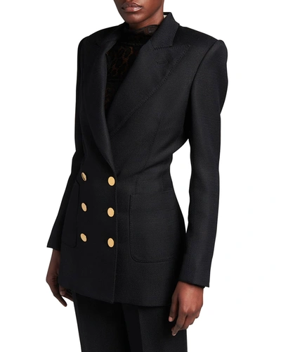Shop Tom Ford Double-breasted Tweed Jacket In Black