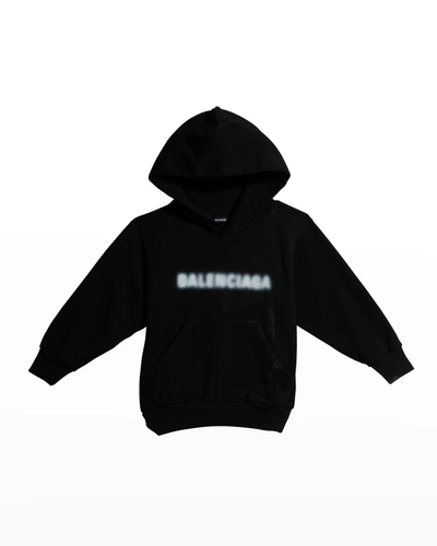 Shop Balenciaga Kid's Blurred Logo Pullover Hoodie In Blackwhite