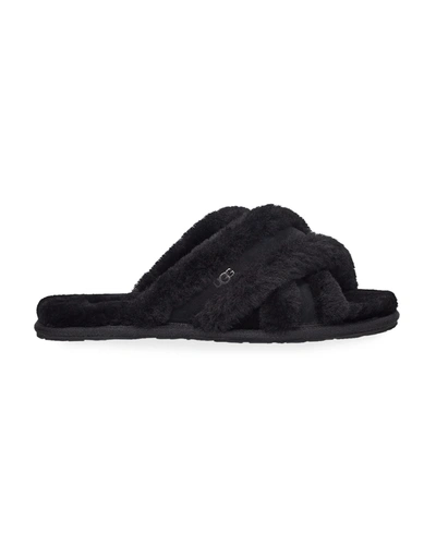 Shop Ugg Scuffita Crisscross Shearling Slippers In Black
