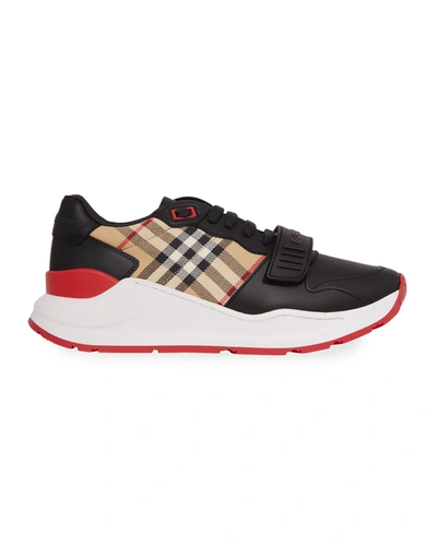 Shop Burberry Ramsey Vintage Check Red Sole Low-top Sneakers In Black Archive Bei