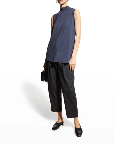 Eileen Fisher Mock-neck Long Stretch Jersey Shell In Ocean