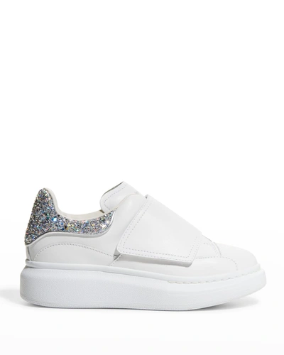 Shop Alexander Mcqueen Girl's Oversized Glitter Leather Sneakers, Toddler/kids In 136 Sandmgry