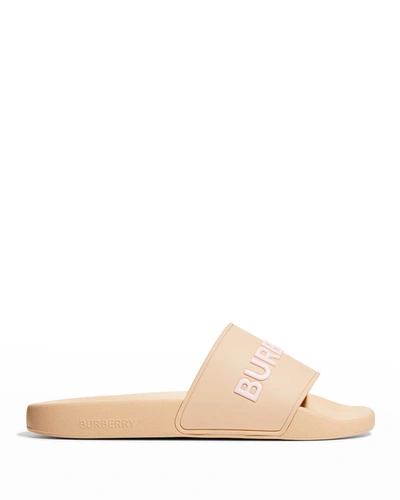 Shop Burberry Furley Logo Slide Sandals In Nude Pink