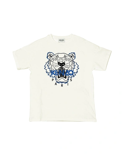 Shop Kenzo Boy's Tiger Embroidered T-shirt In 152 Natural
