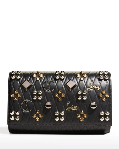 Shop Christian Louboutin Paloma Quilted Loubinthesky Studded Clutch Bag In Black/multi