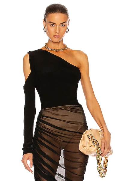 Shop Norma Kamali One Shoulder One Sleeve Top In Black