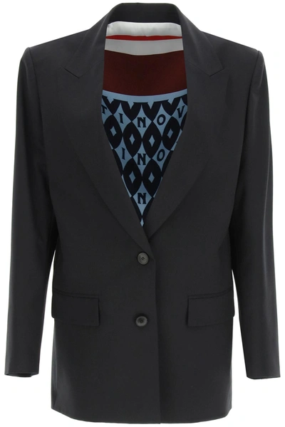 Shop Valentino Techno Toile Blazer In Blue