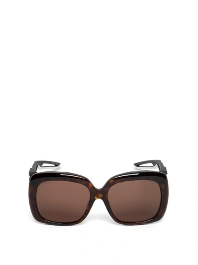 Shop Balenciaga Square Tortoise Sunglasses Havana Brown