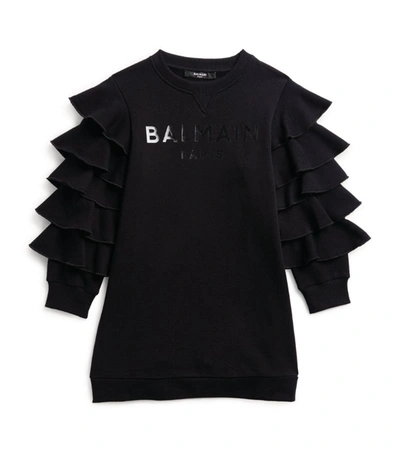 Shop Balmain Kids Ruffled-sleeved Logo Dress (4-16 Years) In Black