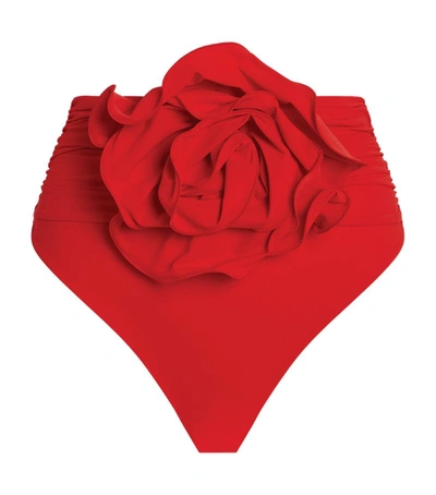 Shop Magda Butrym Rose Appliqué High-rise Bikini Bottoms In Red