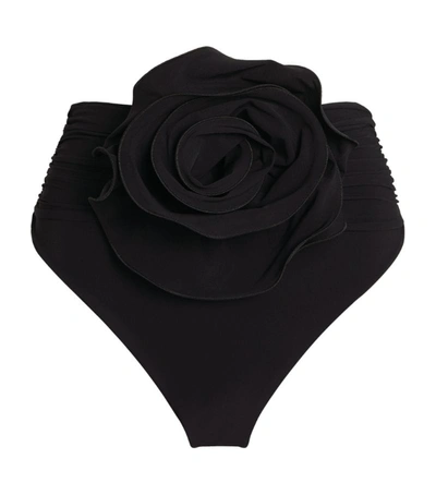 Shop Magda Butrym Rose Appliqué High-rise Bikini Bottoms In Black