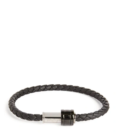 Shop Montblanc Leather Woven Bracelet In Black